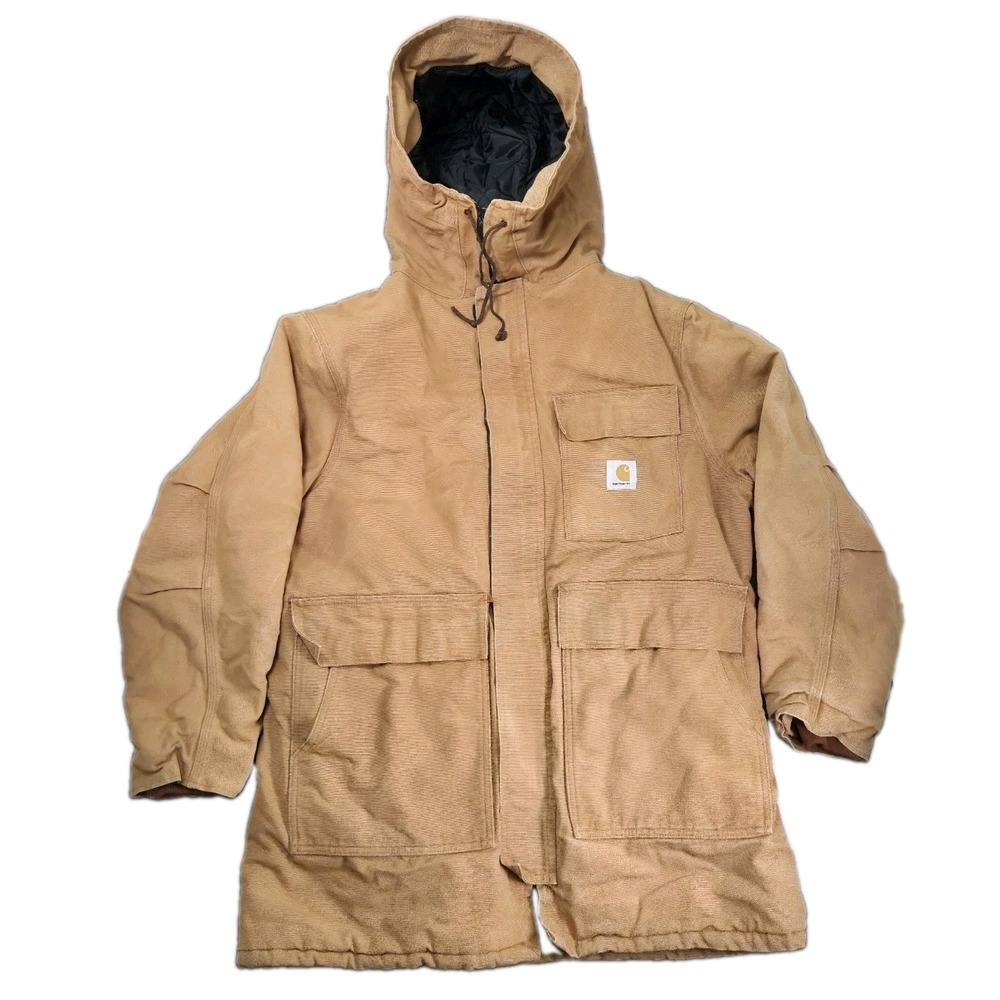 VTG 1993 USA Carhartt Siberian Parka Canvas Chore Jacket CQ386 Men's Large Brown